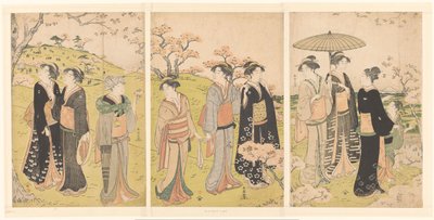 Bewonderen van de kersenbloesem te Asukayama door Katsukawa Shuncho