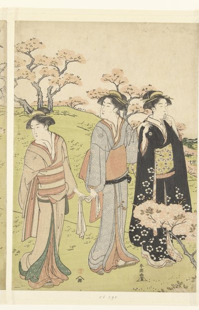 Bewonderen van de kersenbloesem te Asukayama door Katsukawa Shuncho