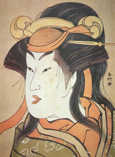 Hoofd van Japanse mannelijke acteur in vrouwelijke rol, ca. 1787-88 door Katsukawa Shuncho
