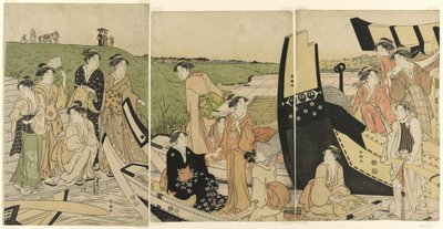 Pleziervaartuigen bij een Aanlegplaats door Katsukawa Shuncho