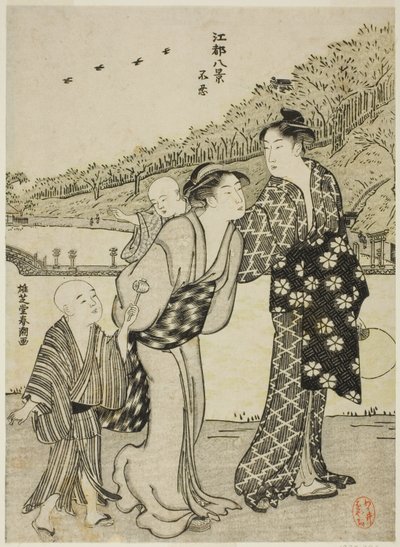 Shinobazu-vijver, uit de serie "Acht uitzichten van Edo (Koto hakkei)" door Katsukawa Shuncho