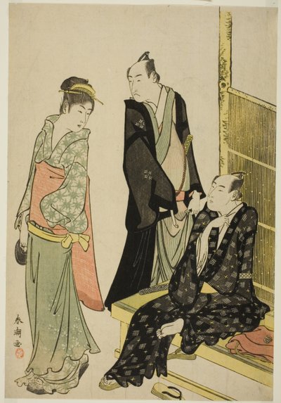 De acteurs Onoe Matsusuke I en Ichikawa Omezo I in een theehuis door Katsukawa Shuncho
