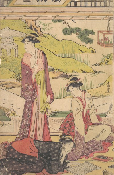 Drie Vrouwen die Literatuur Beoefenen door Katsukawa Shuncho