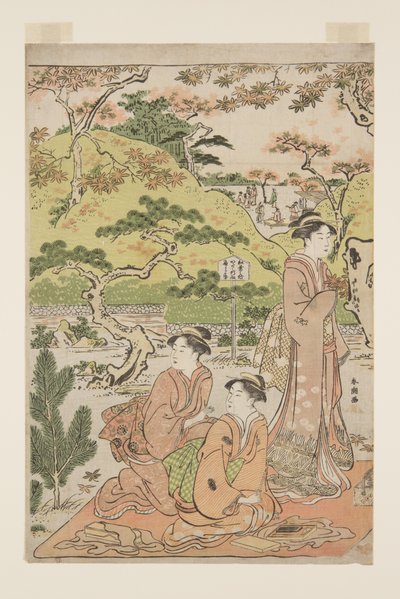 Herfstbladeren bekijken bij de Kaianji-tempel door Katsukawa Shuncho