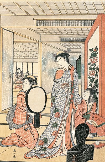 Vrouw voor spiegel, door Katsukawa Shunsho, Japanse beschaving door Katsukawa Shuncho