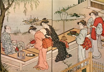 Vrouw die thee serveert, 1790 door Katsukawa Shuncho