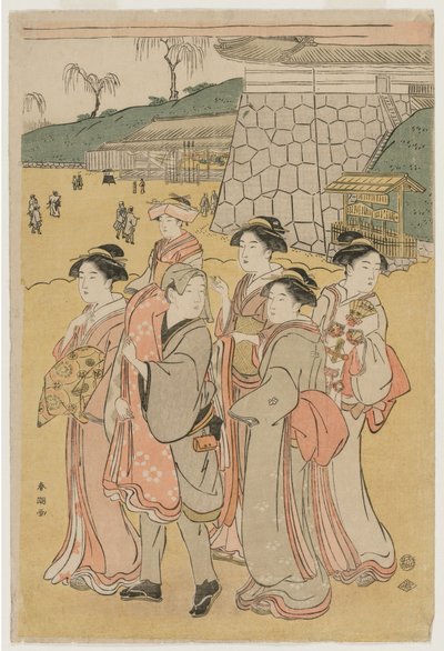 Vrouwen begeleiden een meisje naar een heiligdom, vroege jaren 1790 door Katsukawa Shuncho
