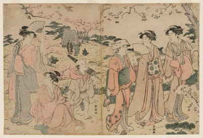 Vrouwen bekijken kersenbloesems in Asukayama, 1780s door Katsukawa Shuncho