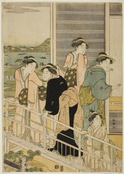 Vrouwen op een Balkon van een Yoshiwara Theehuis door Katsukawa Shuncho