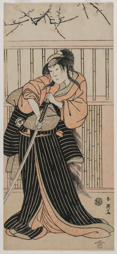 Acteur Iwai Hanshiro IV als een jonge vrouw met een zwaard, 1791 door Katsukawa Shunei