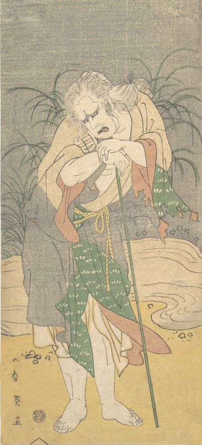 Asao Tamejuro als een grijsharige oude man in gescheurde kleding, ca. 1789 door Katsukawa Shun