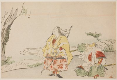 Keizerin Jingu (links) en haar minister Takenouchi no Sukune (rechts) door Katsukawa Shun