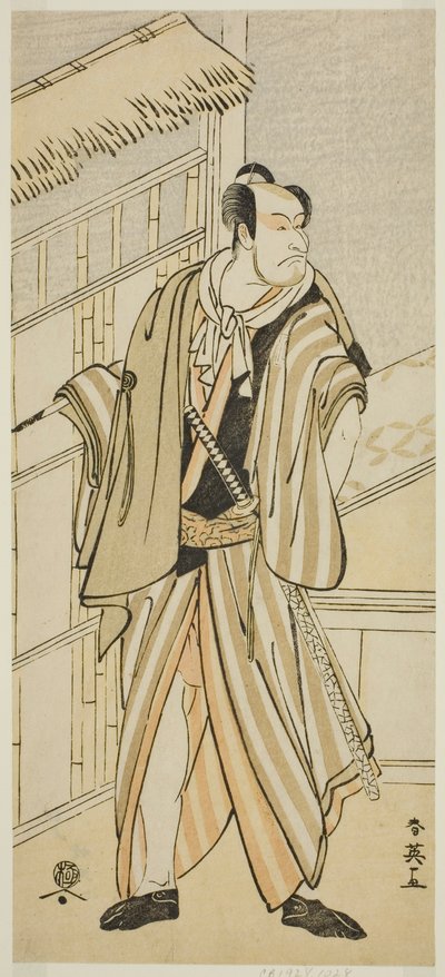 De acteur Ichikawa Ebizo (Danjuro V) als Banzui Chobei in het toneelstuk Gozen-gakari Sumo Soga, opgevoerd in het Kawarazaki Theater in de tweede maand, 1793 door Katsukawa Shun