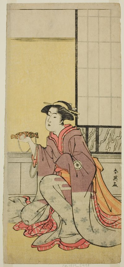 De acteur Iwai Hanshiro IV als Yae (), in het toneelstuk Sugawara Denju Tenarai Kagami (), Opgevoerd in het Kiri Theater () in de zevende maand, 1788 () door Katsukawa Shun