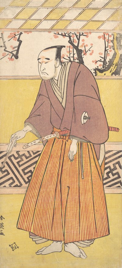 De Acteur Onoye Matsusuke I, als een Man die een Gesloten Waaier in Zijn Rechterhand Houdt, ca. 1780 door Katsukawa Shun