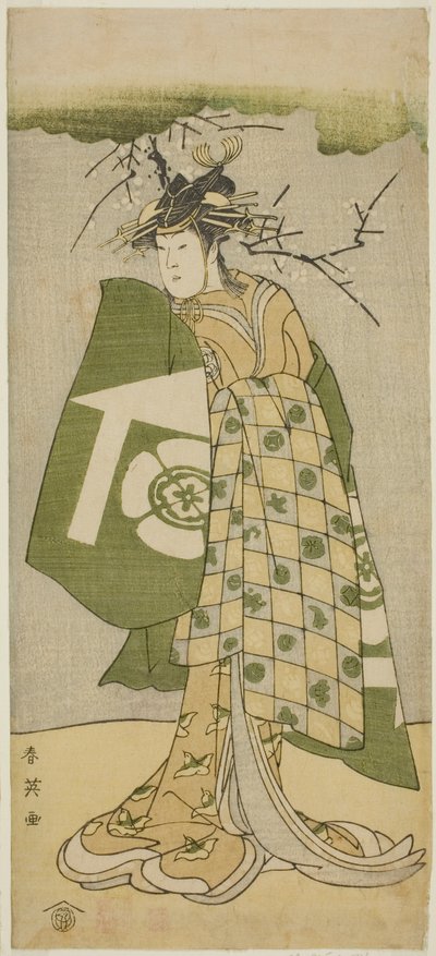De acteur Osagawa Tsuneyo II als Oiso no Tora in het toneelstuk Gohiiki no Hana Aikyo Soga, opgevoerd in het Kawarazaki Theater in de eerste maand, 1794 door Katsukawa Shun