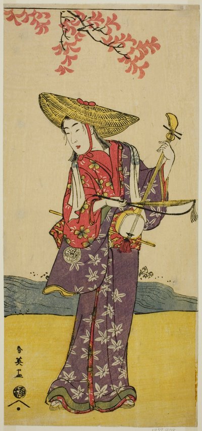 De acteur Sawamura Tamagashira als een wandelende muzikant in het toneelstuk Dai Danna Kanjincho, opgevoerd in het Kawarazaki theater in de elfde maand, 1790 door Katsukawa Shun