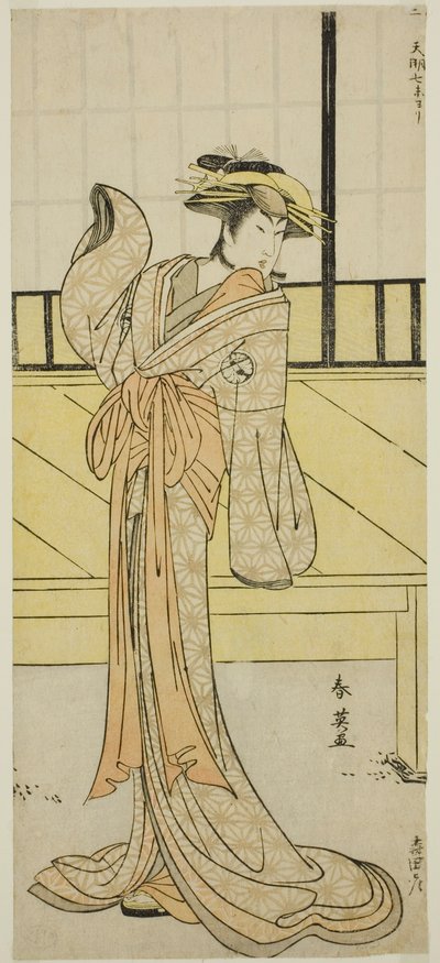 De acteur Segawa Kikunojo III als Okaru in het toneelstuk Kanadehon Chushingura, opgevoerd in het Morita Theater in de achtste maand, 1787 door Katsukawa Shun