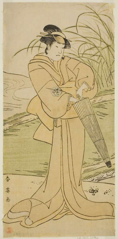 De acteur Yamashita Kinsaku II als Okaya in het toneelstuk Yomogi Fuku Noki no Tamamizu, opgevoerd in het Kiri Theater in de vijfde maand, 1795 door Katsukawa Shun