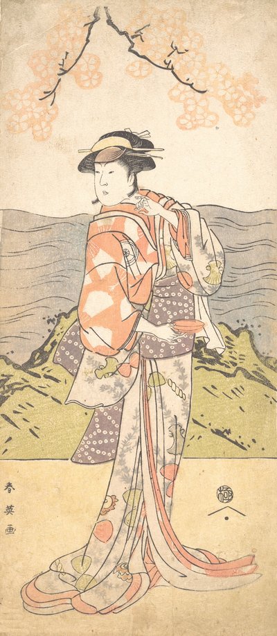 De vierde Iwai Hanshiro als een vrouw onder een kersenboom, ca. 1792 door Katsukawa Shun