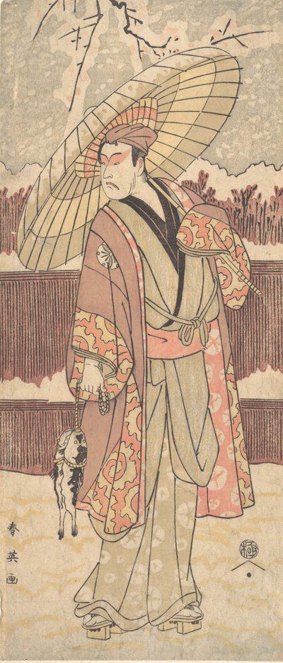 De vierde Matsumoto Koshiro als een man die onder een paraplu loopt, ca. 1796 door Katsukawa Shun