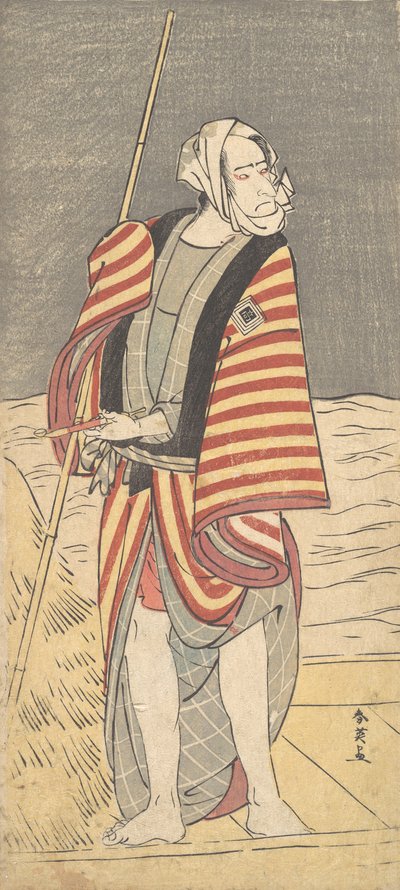 De tweede Ichikawa Komazo als een schipper staand op het dek van een schuit, ca. 1793 door Katsukawa Shun