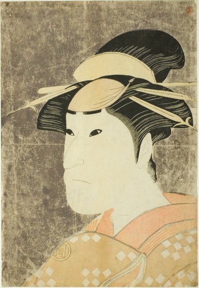 De acteur Sanogawa Ichimatsu III als de Gion-prostituee Onayo in het toneelstuk "Hana-ayame Bunroku Soga," opgevoerd in het Miyako Theater in de vijfde maand, 1794. door Katsukawa Shun