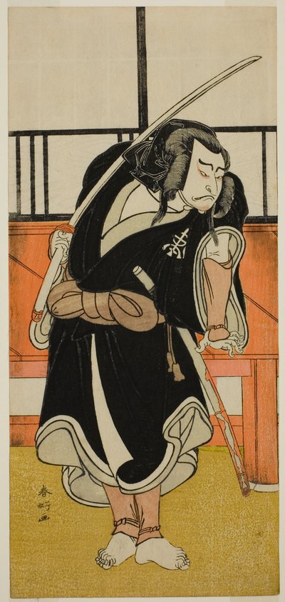 De acteur Nakamura Nakazo I also no Matsuwaka () in het toneelstuk Iro Moyo Aoyagi Soga (), opgevoerd in het Nakamura Theater () in de tweede maand, 1775 () door Katsukawa Shunkо̄
