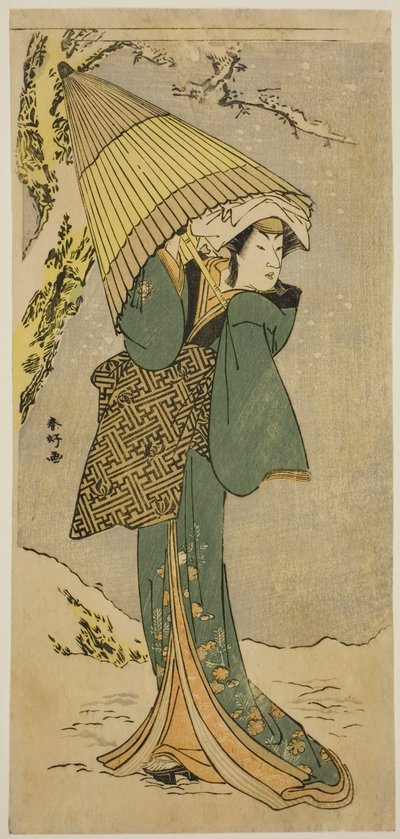 De acteur Nakamura Riko I als Kiyotaki in het toneelstuk Oakinai Hiru ga Kojima, opgevoerd in het Nakamura Theater in de Elfde Maand, 1784 door Katsukawa Shunkо̄