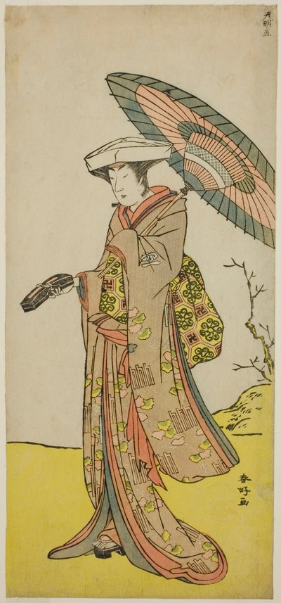 De acteur Nakayama Kojuro VI als Chinzei Hachiro Tametomo vermomd als Lady Hotoke (Hotoke Gozen) in het toneelstuk Yukimotsu Take Furisode Genji, opgevoerd in het Nakamura Theater in de Elfde Maand, 1785 door Katsukawa Shunkо̄