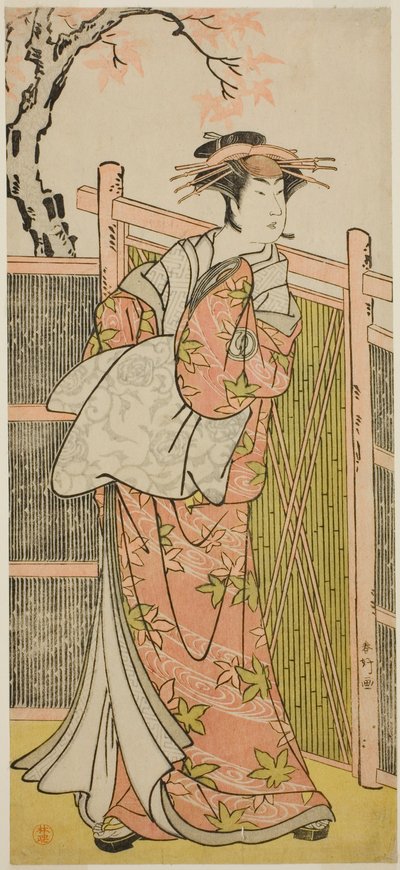 De acteur Sawamura Sojuro III als de geest van de courtisane Takao in het toneelstuk Takao Daimyojin Momiji no Tamagaki, opgevoerd in het Nakamura Theater in de zevende maand, 1787 door Katsukawa Shunkо̄