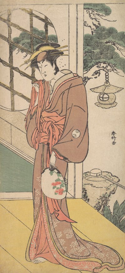 Arashi Ryuzo als een lange vrouw die op de Engawa staat, ca. 1789 door Katsukawa Shunko