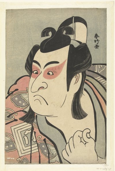 Busteportret van de acteur Ichikawa Monnosuke II in de rol van Soga no Goro door Katsukawa Shunko