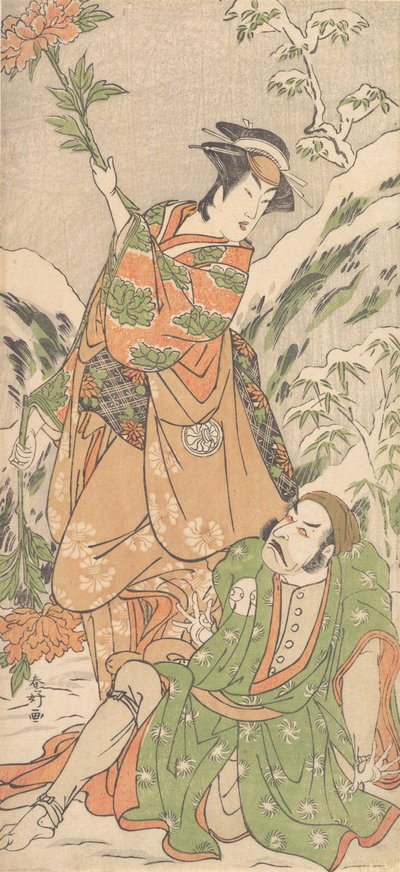 Kabuki-acteurs Arashi Ryuzo II en Segawa Kikunojo III door Katsukawa Shunko