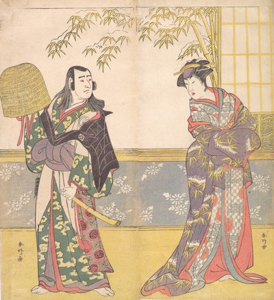 Kabuki-acteurs Sawamura Sojuro III en Sanogawa Ichimatsu III in Een Spiegel van een Courtisane, 1788 door Katsukawa Shunko