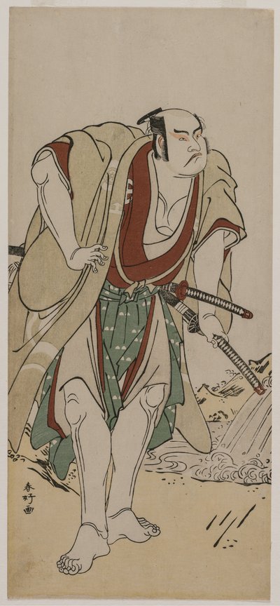 Otani Hiroji III als een Samurai naast een stroom, ca. 1780 door Katsukawa Shunko