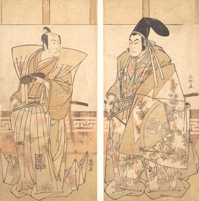 Twee acteurs gekleed in ceremoniële kostuums, ca. 1787 door Katsukawa Shunko