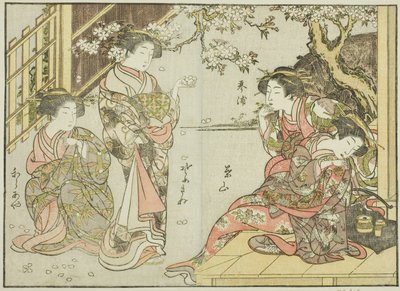 Courtisanes van de Asahimaruya, uit het boek "Spiegel van mooie vrouwen van de plezierwijken (Seiro bijin awase sugata kagami)," deel 1 door Katsukawa Shunsho