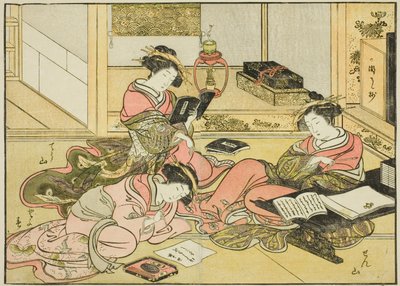 Courtisanes van de Chojiya, uit het boek "Spiegel van mooie vrouwen van de plezierwijken (Seiro bijin awase sugata kagami)," deel 1 door Katsukawa Shunsho