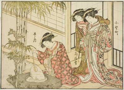 Courtisanes van de Maruya, uit het boek "Spiegel van Mooie Vrouwen van de Plezierkwartieren (Seiro bijin awase sugata kagami)," deel 2 door Katsukawa Shunsho