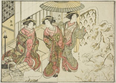 Courtisanes van de Nakaomiya, uit het boek "Spiegel van mooie vrouwen van de plezierwijken (Seiro bijin awase sugata kagami)," deel 2 door Katsukawa Shunsho