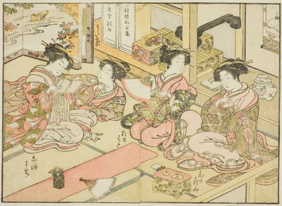 Courtisanes van de Ogiya, uit het boek "Spiegel van mooie vrouwen van de plezierwijken (Seiro bijin awase sugata kagami)," deel 1 door Katsukawa Shunsho