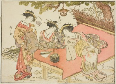 Courtisanes van de Yadaya, uit het boek "Spiegel van Mooie Vrouwen van de Plezierkwartieren (Seiro bijin awase sugata kagami)," deel 1 door Katsukawa Shunsho