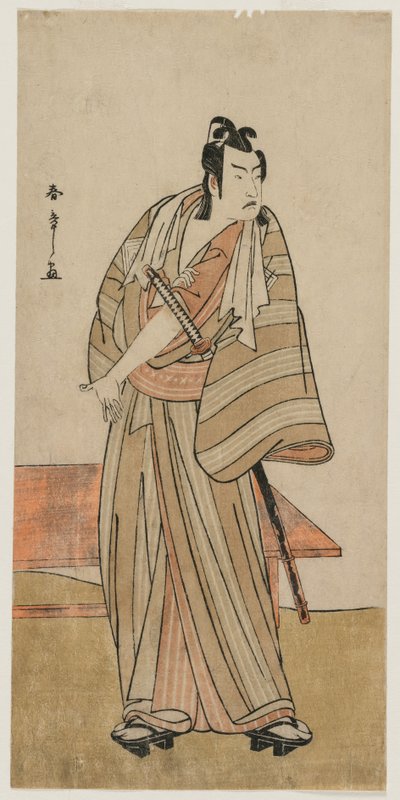 Ichikawa Yaozo II als een Otokodate bij een bank, ca. 1780 door Katsukawa Shunsho