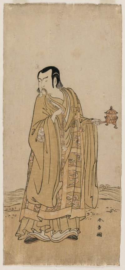 Ichimura Uzaemon IX als Shingen in Een Kralensnoer van Gebeden Geschud bij een Waterval door Katsukawa Shunsho