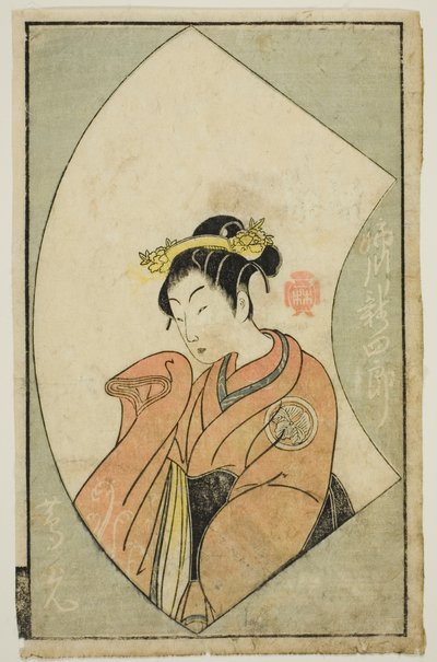 De acteur Anegawa Shinshiro II, uit "Een prentenboek van toneelwaaiers (Ehon butai ogi)" door Katsukawa Shunsho