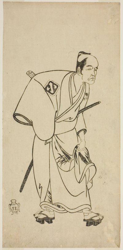De acteur Arashi Otohachi I als Hotei Ichiemon in het stuk Ayatsuri Kabuki Ogi, uitgevoerd in het Nakamura Theater in de zevende maand, 1768 door Katsukawa Shunsho