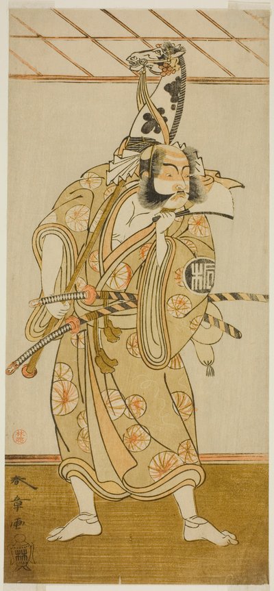 De Acteur Arashi Sangoro II als Asahina Saburo in het stuk Iro Maki-e Soga no Sakazuki, uitgevoerd in het Morita Theater in de eerste maand, 1773 door Katsukawa Shunsho