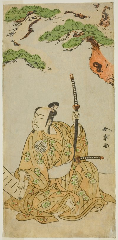 De Acteur Arashi Sangoro II als Sakura-maru in het stuk Sugawara Denju Tenarai Kagami, uitgevoerd in het Ichimura Theater in de eerste maand, 1772 door Katsukawa Shunsho