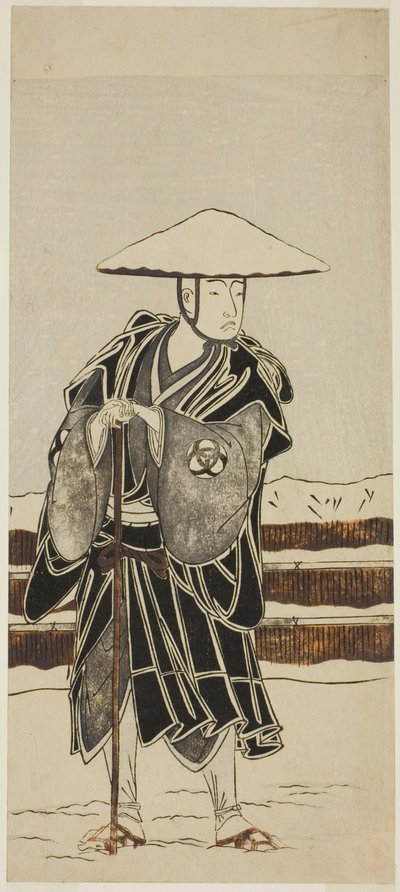 De acteur Bando Mitsugoro I als abt Saimyo-ji Tokiyori, vermomd als monnik, in de Joruri 